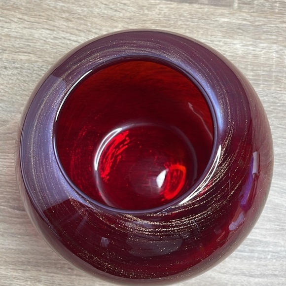 Abbott Rich Red and Metallic Gold Glass Sphere Vase Home Decor Round Ball - Picture 4 of 8
